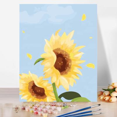 China New Hot Sale Modern Paintings Oil Handmade Wall Art Sunflower Wooden Painting Home Living Room Decor Hot Classic/Postmodern Kits Paint By Number for sale