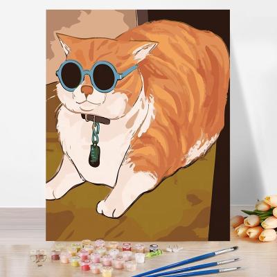 China New Classic/Postmodern Hot Sale Wall Art Modern Paintings Oil Handmade Home Decor Living Room Painting Kits Picture Wacky Cat Painting By Numbers for sale