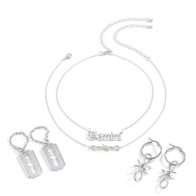 China CLASSIC women's necklace and earrings set simple creative personality letter necklace blade earrings jewelry set accessories for sale