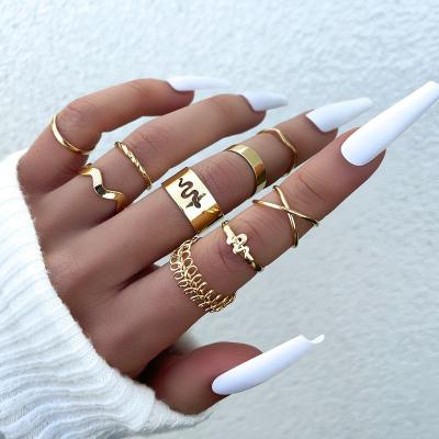 China TRENDY Women's Fashion 9pcs Snake-like Hollow Wrapping Single Ring Retro Trend Nine Sets for sale