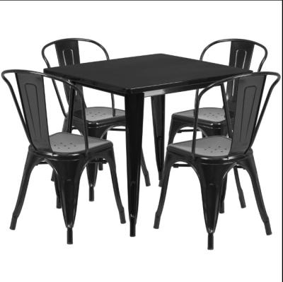 China Modern Commercial Metal Black Industrial Outdoor Dining Table And Chair Sets for sale