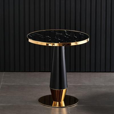 China New Released Modern Stainless Steel Pedestal Marble Top Polished Base Dining Table For Kitchen for sale