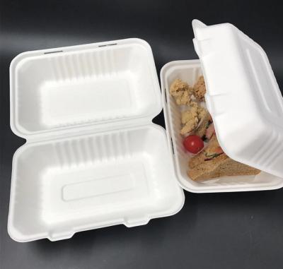 China Viable Biodegradable Take Out Lunch Box, Sugar Cane Pulp Clamshell Food Container for sale