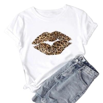 China RTS Breathable Hot Sale Leopard Cheetah Lip Printed T-shirt Women's Tee Top Women for sale