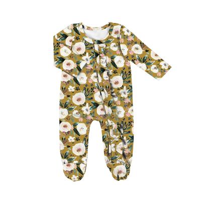 China Spandex/Polyester Zipper Pajamas Baby Ruffle Romper Baby Fall Clothing for sale