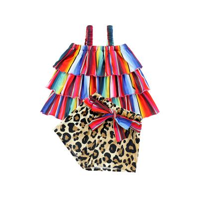 China Eco-Friendly And Washable Fashionable Girls' Clothing Sets Leopard Printed Bummies Serape Ruffle Tops 2pcs Set Baby Clothing for sale