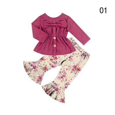 China Bow Top and Bell Bottom Girls' Casual Dress Sets Little Girl Autumn Clothing Kids Boutique Clothes for sale