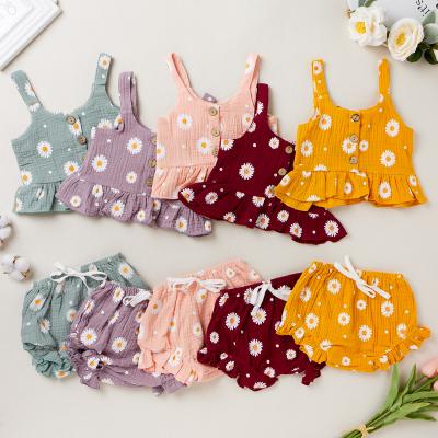 China Breathable Baby Girls Summer Clothing Two Piece Short Set Clothes Set 100% Cotton for sale