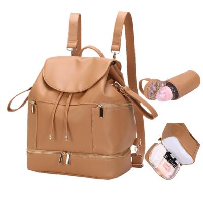 China Water Resistant 2021 New Design Vegan Baby Bag Two Compartments Luxury Leather Baby Diaper Bags Changing Bags For Men And Women for sale