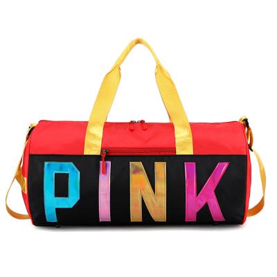 China Hot Sale Fashion Pink Zipper Lock Lagguage Gym Sports Yoga Sneaker Travel Polyester Waterproof Duffel Bag for sale