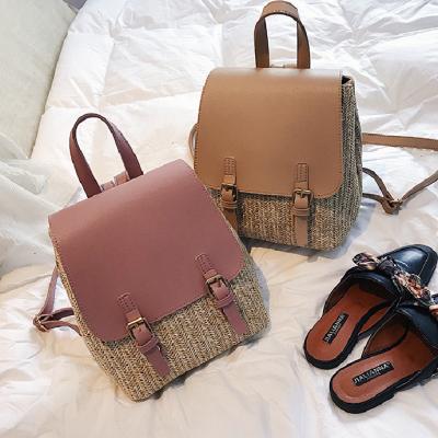 China 2021 Straw Fashion Simple Vintage Large Capacity Casual Women Straw Backpack Bag for sale