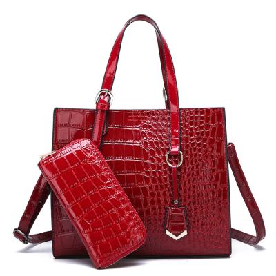 China Fashion Women's Buttons / Tassel Patent Leather Bag Set Animal 2 Piece Purse Set Black / Brown / Red for sale