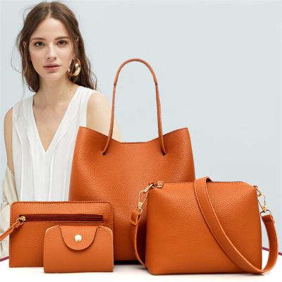 China 2021 High Quality Fashion Tassel Package Bags Cross - PU Leather Casual Women Body Lychee Tote Handbags Set for sale