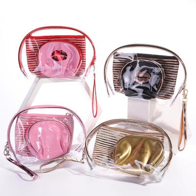 China OEM PU 3 Piece Travel Cosmetic Zipper Leather Waterproof Clear Cosmetic Bag Case Sets With Clear Makeup Bags for sale