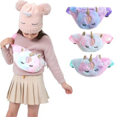 China Wholesale Princess Pom Pom Waist Bags For Girl Unicorn Cartoon Plush Fanny Bags Stuffed Puff Plush Toy for sale