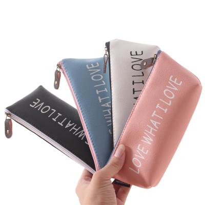 China Schools & Offices China New Pencil Bags Single Zipper Cute Custom Letter Printed Durable PU Leather Pencil Case For Girls for sale