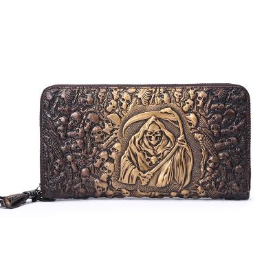 China Wholesale High Quality Waterproof Luxury Leather Men's First Layer Hand Skull Wallet Leather Purse For Halloween for sale