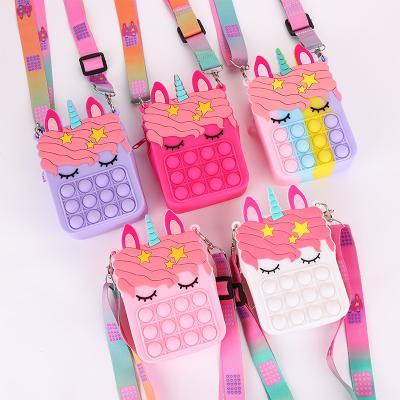 China Fashion Silicone Decompression Bubble Pinch Messenger Bag Cute Unicorn Children's Bag Small Bag for sale