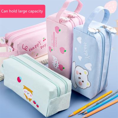 China Schools & New Offices 2021 Hot Selling Portable Cartoon Pencil Case Kids Kawaii Canvas Pencil Bag For Students for sale