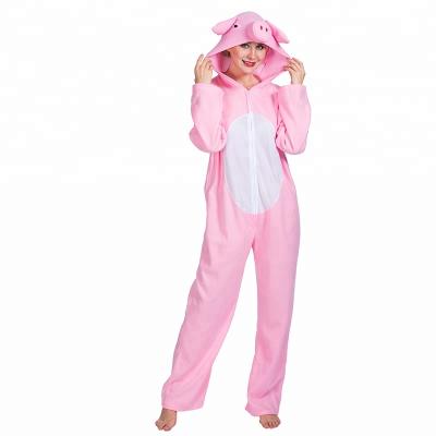 China Cute Wholesale Hot Adult Pink Piggy Velvet Vendor Pig Animal Costume Jumpsuit Pajamas For Adult Women for sale