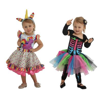 China Girls Skeleton Fancy Dress Cute POLYESTER Unicorn Toddler Halloween Costume cosplay costumes for kids dress up dresses for sale