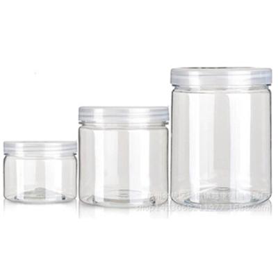 China Wholesale Food Grade 250g 300g 400g 500g Transparent PET Food Plastic Jar With Aluminum Screw Lid for sale