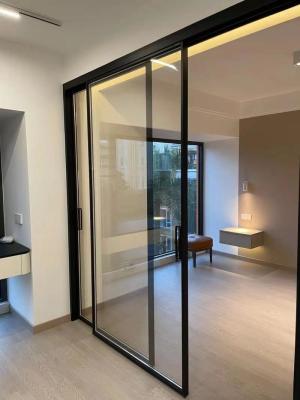 China Modern Frosted Glass Gliding Aluminum Door Sliding Aluminium Door in Black Anodized Finish for sale