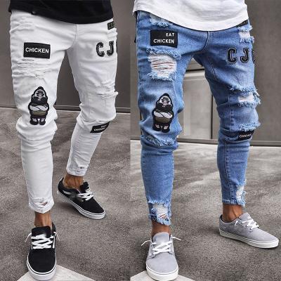 China Custom Mens Fashion Breathable Cotton Ripped Skinny Distressed Jeans Mens Trousers Denim Pants for sale