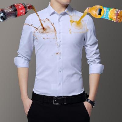 China 2021 NEW Smart Casual Men Business Shirt Hydrophobic Material Long Sleeve Anti-fouling Social Shirts Slim Fit Formal Casual Solid Man Shirt for sale