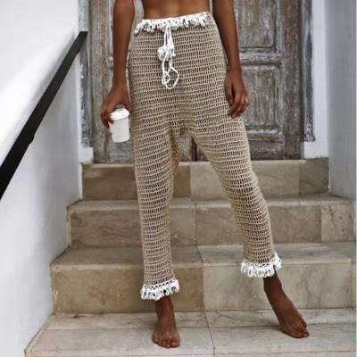 China Women's Breathable Breathable Crochet Hide Flares Shell Fishnet Trousers See Through Mesh Pants For Women for sale