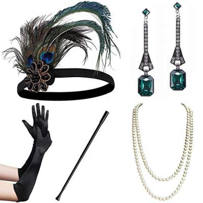 China Vintage 20s Great Gatsby Sets Flapper Gatsby 1920s Hair Accessories Vintage 20s Headpiece Feather Headpiece Bestdance Sets For Party Prom for sale