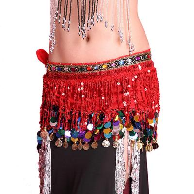 China Bestdance Hip Scarf Women's Belly Dance Scarf Performance Bling Sequins Coins Hip Scarves Dance Belt for sale