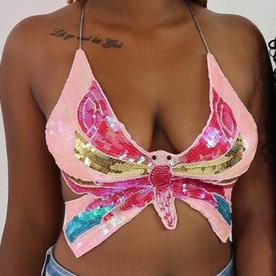 China BestDance Belly Dance Butterfly Bra Festival Halter Neck Bra Sequin Top Sequin Bra Top Bra Sets Sets Halter Neck Bra OEM belly dance for sale