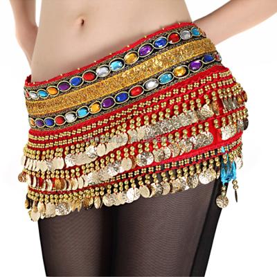 China BestDance Hip Scarf Belly Dance Hip Scarf Wrap Skirt Women Belly Dance Coins Belt With Gemstone for sale