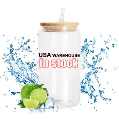 China Box Amazon Glass Success Stocked 12oz 16oz 25oz Clear Frosted Soda Shaped Sublimation Beer Glass Can Bottle With Straw Bamboo Lid for sale