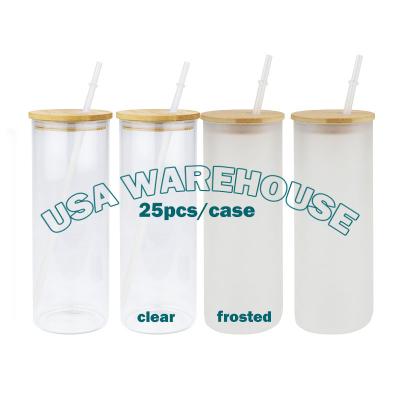 China Sustainable USA Warehouse Borosilicate 20oz Stocked Right Sublimation Blanks Clear Frosted Glass Tumbler Heat Press With Straw for sale