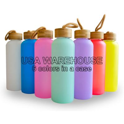 China Viable USA Stocked RTS 20oz Mixed Colors Sublimation Frosted Glass Water Bottle for sale