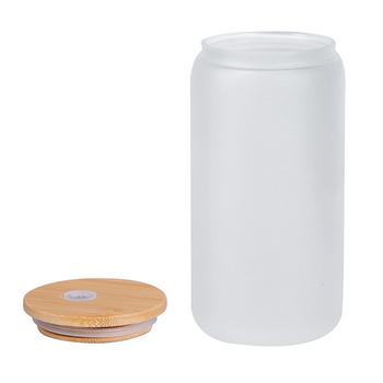 China Free Shipping Hot Sale Viable Beer Juice Clear White Soda Shaped Sublimation Glass Canister With Bamboo Lid And BPA Straws for sale