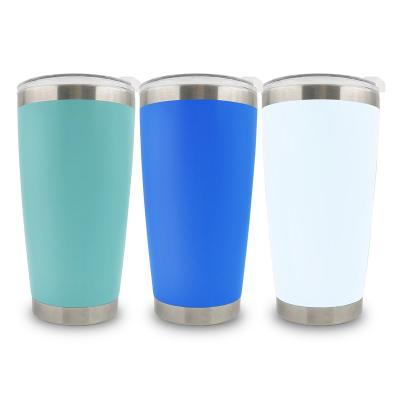 China Viable USA Warehouse 20oz Double Wall Stainless Steel Wine Vacuum Powder Coat Camping Car Travel Mug Coffee Curved Tumbler With Lid for sale