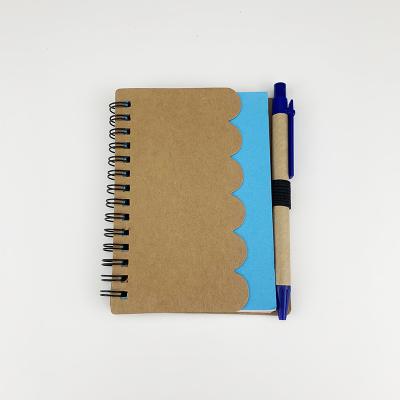 China Low MOQ Gifts T0056 wave pattern promotional recyclable spiral notebook with eco paper pen and custom logo for promotion for sale