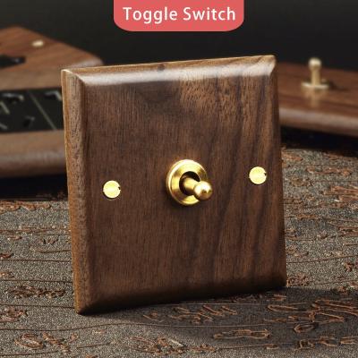 China Electrical Black Walnut Sockets and Switches with Solid Wood Panel and UK Standard 13A Brass Toggle Rocker Rocker Switch for sale