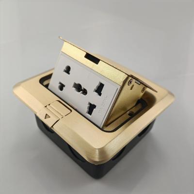 China Universal 5 Pin Full Sound Brass Desk Floor Socket , Full Top Panel Brass Waterproof Floor Socket Outlet for sale