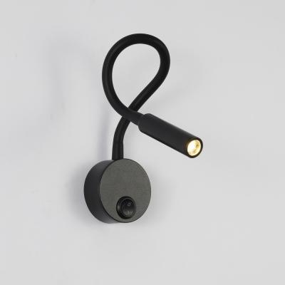 China Modern 3W Led Hotel Wall Mounted Sconce With Switch Black Gooseneck Bedroom Bedside Light Wall Reading Lamp for sale