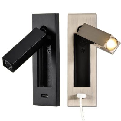 China Modern Modern Wall Reading Light Black And Brass Embedded 3w Led Bedside Wall Reading Lamp for sale