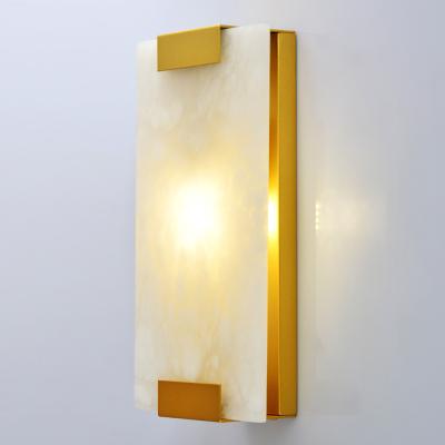 China Hot Selling Modern European Rectangle Type Hotel Lamp Shape Marble Stone Metal LED Wall Lamp For Living Room for sale