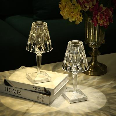 China Modern Dimmable Crystal Battery LED Table Lamp Modern Rechargeable Touch Bedside Lamp Cordless Table Lamp for sale