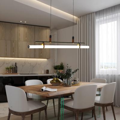 China Luxury Modern Linear Chandelier Hanging Line Light Pendant LED Gold Light Dining Pendant Lighting For Kitchen for sale