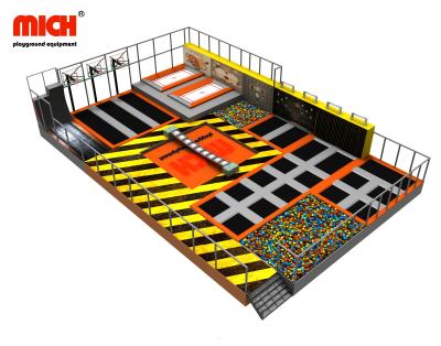 China Indoor Metal MICH 400 sqm Trampoline Park With Basketball Wall Climbing Foam Pit Air Bag Interactive Games for sale