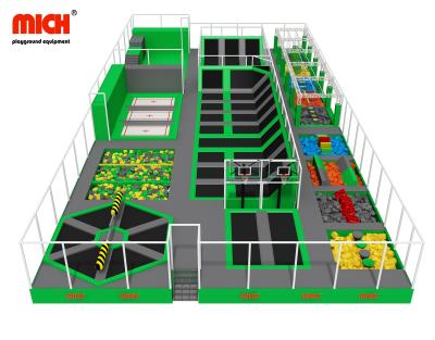 China Mich 800 sqm plastic playground trampoline commercial indoor park with foam pit, Ninja Warrior, high performance trampoline for sale