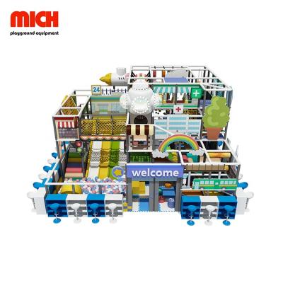 China Plastic Playground Mich Customized 72 SQM Indoor Soft Theme City 4 Levels Kids Playhouse With Parents Seating for sale